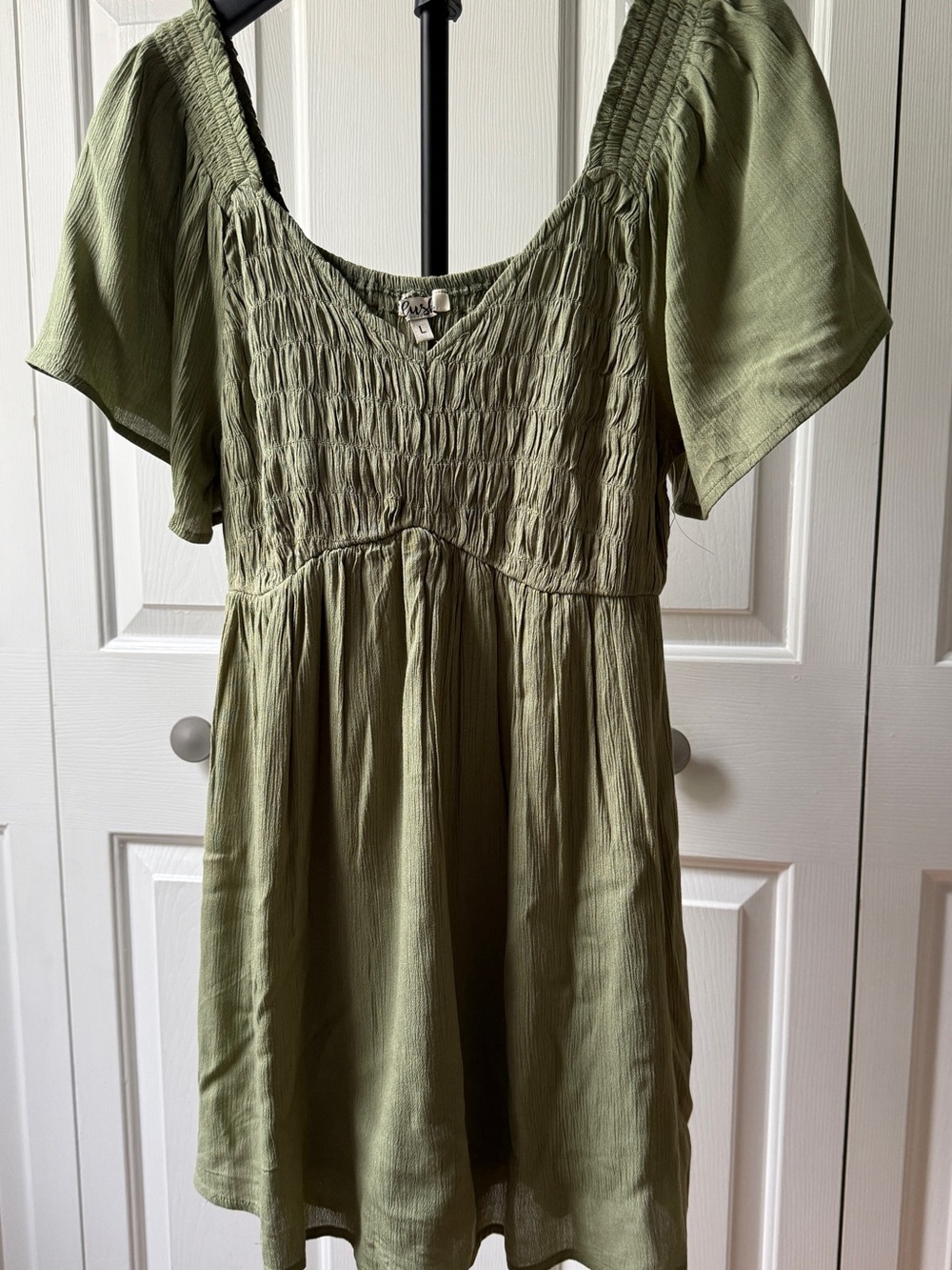 Blush Olive Green Smocked Short Sleeve Romper Dress